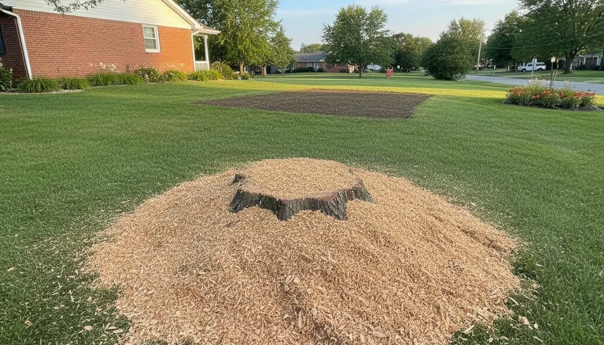 Finished stump grinding and lawn prep by professional tree removal experts in Oshkosh, WI
