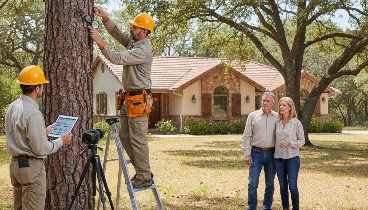 Certified arborist performing tree health assessment for homeowners in Eldorado, WI near Oshkosh tree service