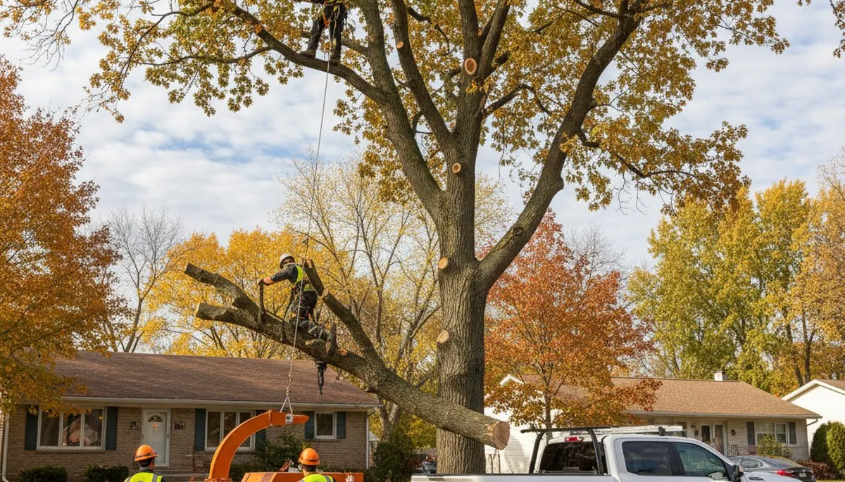 Professional tree removal service in Oshkosh WI safely clearing large oak tree